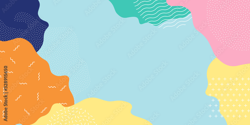 Poster Memphis pattern background, vector abstract color splash shape design. Modern trendy Memphis pattern texture bright pop art background