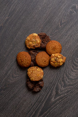package set of various oat cookies flat lay isolated on the colorful background