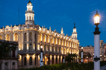 facade of the grand thatre in havana cuba illuminated at night
