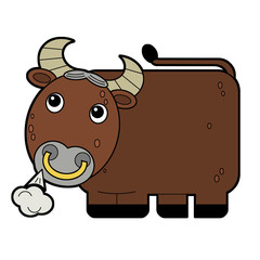 Cartoon happy farm animal cheerful bull isolated on white background illustration
