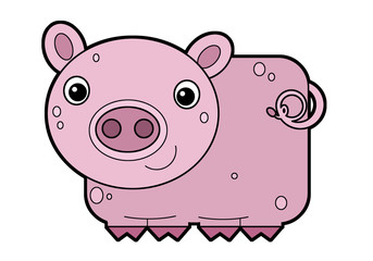 cartoon scene with cheerful pig on the white background illustration