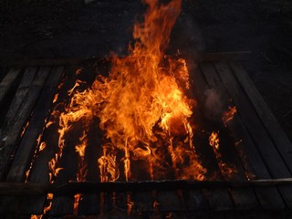 fire in fireplace