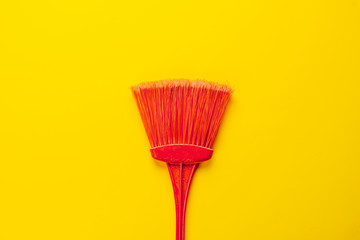 simple cleaning colorful brush flat lay on the floor isolated