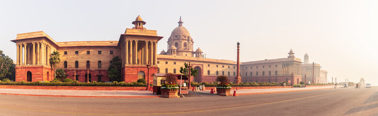 President of India official residence named Rashtrapati Bhavan, New Dehli, morning panorama