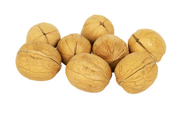 Delicious whole walnuts, isolated on white background