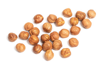 Hazelnuts isolated on white background, top view