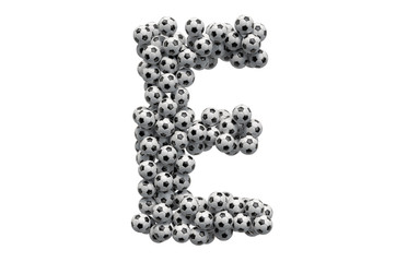 Letter E from soccer balls, 3D rendering
