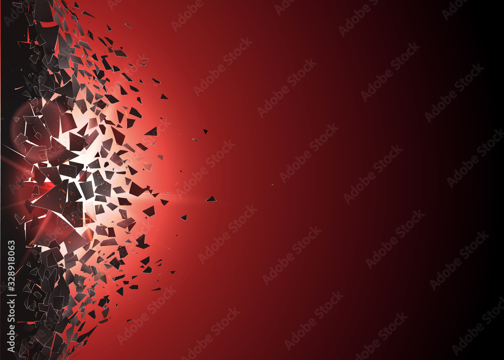 Poster abstract cloud of pieces and fragments after explosion. shatter and destruction effect. demolition s