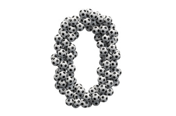 Number 0 from soccer balls, 3D rendering