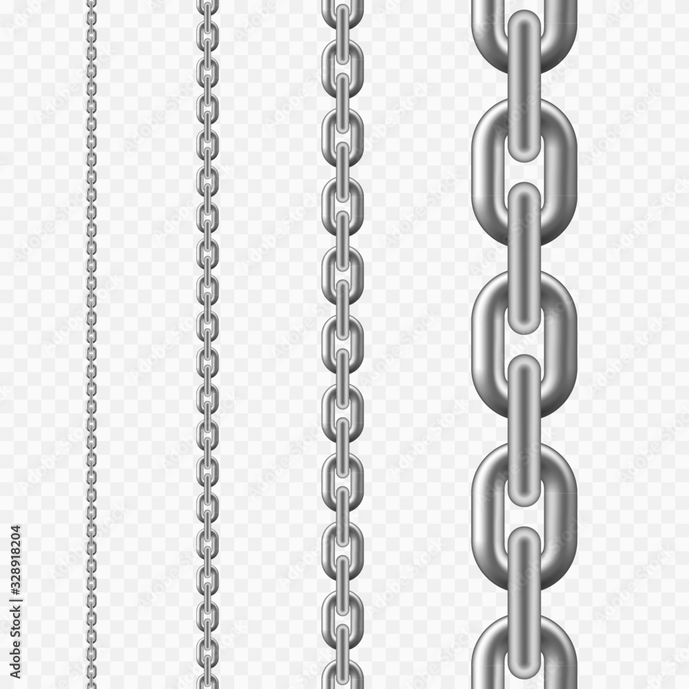 Wall mural seamless chain pattern. silver metallic chain texture. vector illustration isolated on transparent b