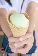 Eat green tea ice cream cone