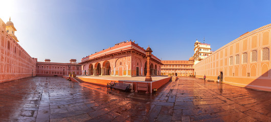 India, Jaipur city palace inner courtyard, panorama, no people
