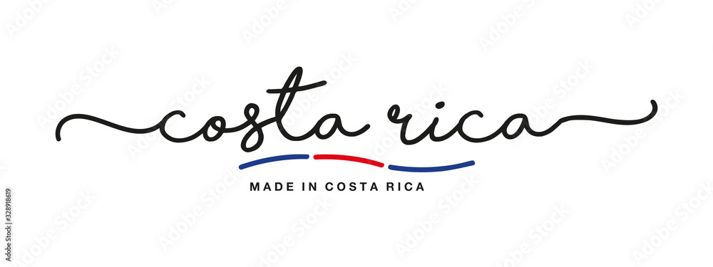 Sticker Made in Costa Rica handwritten calligraphic lettering logo sticker flag ribbon banner