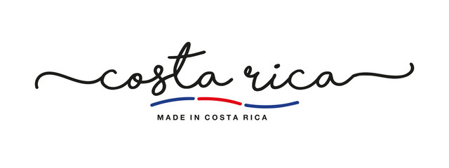 Made in Costa Rica handwritten calligraphic lettering logo sticker flag ribbon banner - obrazy, fototapety, plakaty