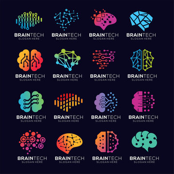 set of brain tech smart digital idea logo template vector icon