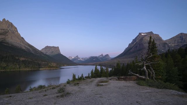 Glacier National Park Lake And Mountains Sunrise Time Lapse