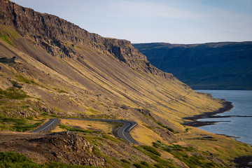 Landscape of westfjord with cloudy sky - Iceland.
