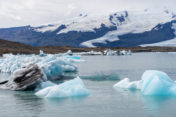 Floating icebergs in Jokulsarlon glacier lagoon, Iceland