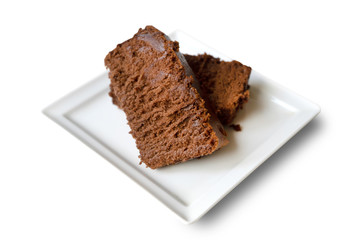 chocolate pound cake on white with clipping path