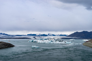 Floating icebergs in Jokulsarlon glacier lagoon, Iceland