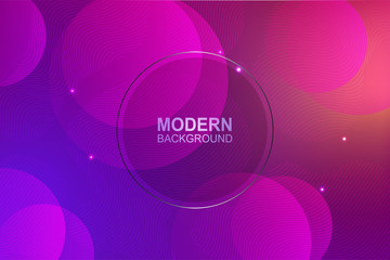 Abstract dim blue composition with violet circles and glitter, round frame with shiny metallic border