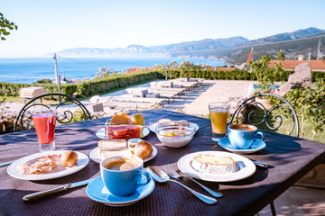 Sardinia Orosei coast Italy, breakfast with a view over the ocean of Sardinia Italy