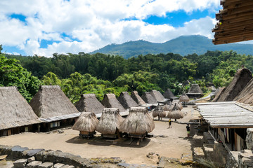 Inside view on the traditional Bena village in Bajawa, Flores, Indonesia. There are many small...