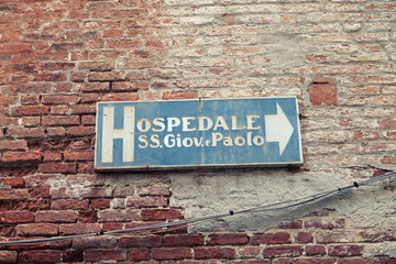 Fototapeta na wymiar Sign of Hospital SS.Giovanni and Paolo in Venice. Italy.