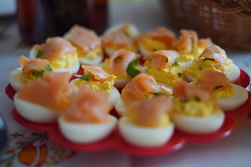 Easter table with traditional dishes and cakes