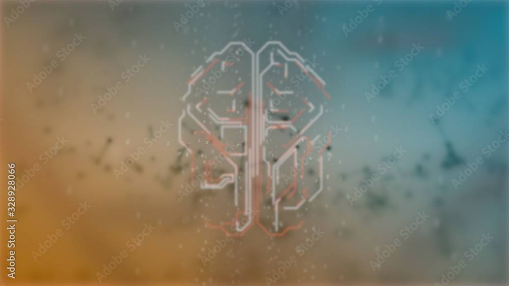Poster abstract virtual space. journey through magical hi-tech cyber space and hud brain glowing.