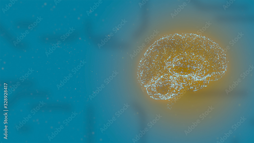 Poster 3d render work of neurons inside the brain floating over dark background.