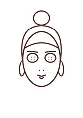 Cosmetic mask line icon. Woman, female face, cucumber slices on eyes. Beauty care concept. Illustration can be used for topics like cosmetology, skin cleaning, treatment