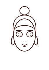 Cosmetic mask line icon. Woman, female face, cucumber slices on eyes. Beauty care concept. Illustration can be used for topics like cosmetology, skin cleaning, treatment