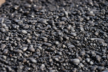Volcanic rocks on black sand beach, Iceland