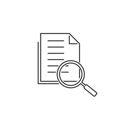 Scrutiny document plan line icon in flat style. Review statement vector illustration on white isolated background. Document with magnifier loupe business