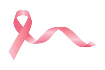 Realistic pink ribbon, breast cancer awareness symbol, isolated on white, vector icon illustration