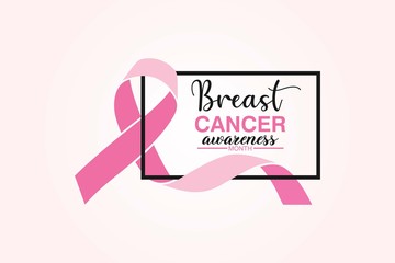 Breast cancer awareness month poster,  with pink ribbon background design. Vector Illustration