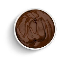 Chocolate cream isolated on white background, top view