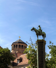BAYREUTH, GERMANY: The sculpture of a cavalier remembers the campaigns against Austria in the 19th...