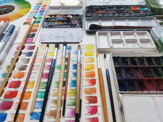 Art studio, drawing process, paintings, art materials, flowers, watercolor, pencils, botanical illustration