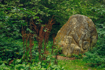 wood land pagan rune stone unknown ancient fold nation of north Europe Scandinavian region...