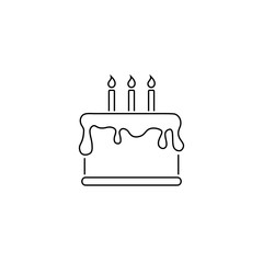 Happy Birthday and Cake Line Icon. Vector