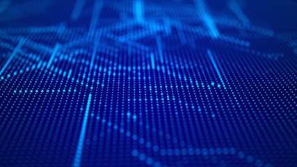 Technology abstract background. Big data visualization. Futuristic dynamic wave on blue background. 3D rendering.