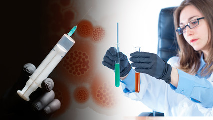 The laboratory assistant is holding two test tubes in front of him. The invention of the antidote....