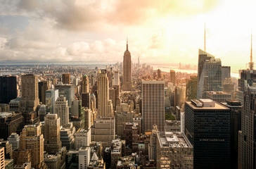Fototapeta premium Panoramę Nowego Jorku o zachodzie słońca