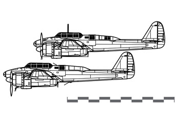 Nakajima J1N1 Gekko Irving. World War 2 combat aircraft. Side view. Image for illustration.