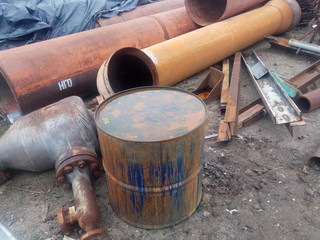 rusty metal structures at a scrap metal dump