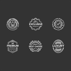 Top quality chalk white icons set on black background. Premium products. Brand advertising, exclusiveness assurance. Best choice elegant badges isolated vector chalkboard illustrations