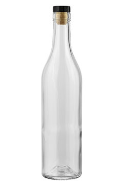 Empty cognac bottle on a white background.