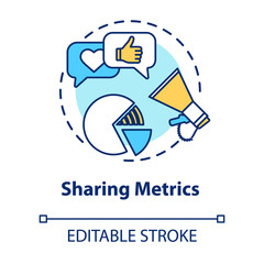 Sharing metrics concept icon. Viral internet advertising strategy, social media marketing idea thin line illustration. SMM management. Vector isolated outline RGB color drawing. Editable stroke